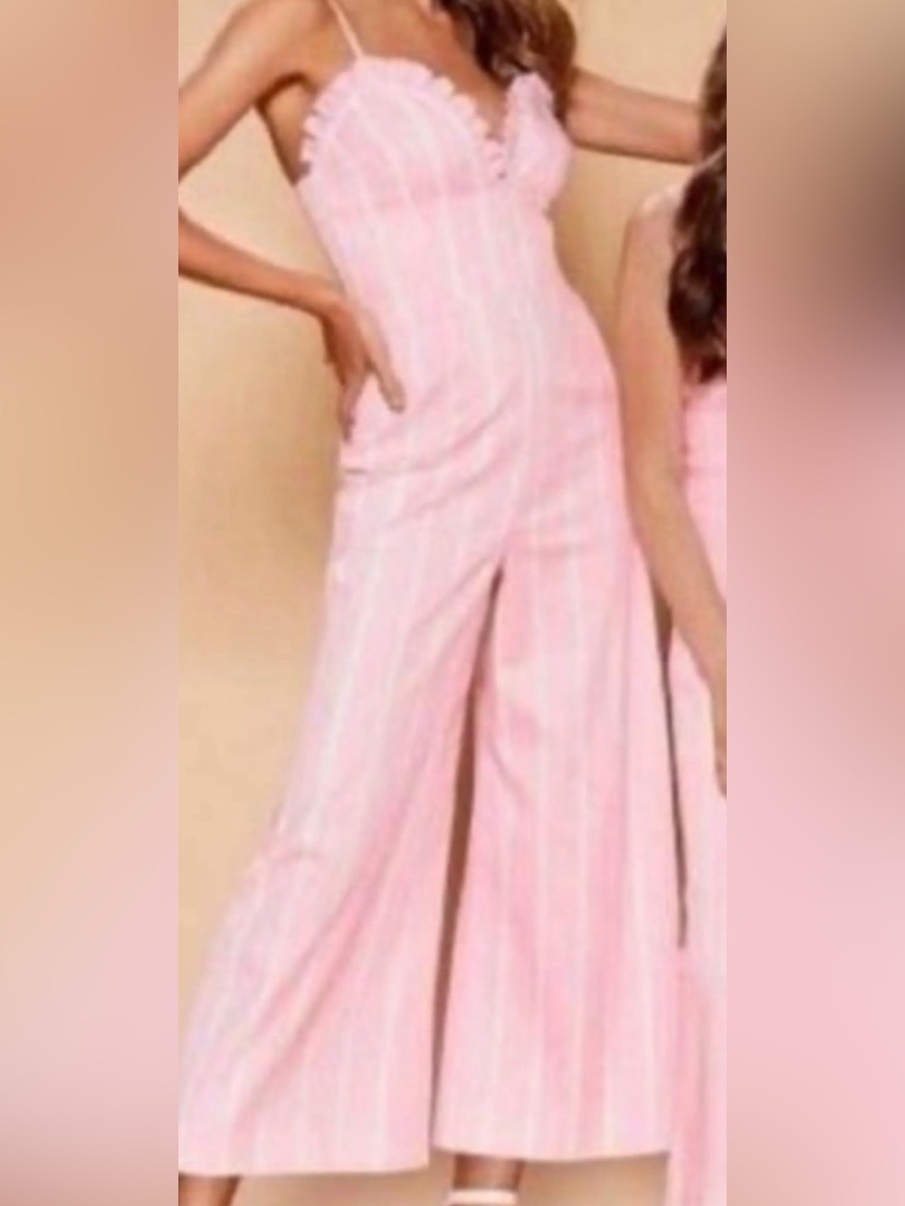 Gianni Bini Pink Striped Wide-Leg Jumpsuit with Front Slit
